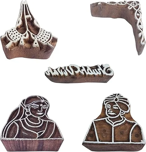 Royal Kraft Elephant Wooden Printing Stamps (Set of 5) – DIY Henna Fabric Textile Paper Clay Pottery Blocks Htag2201