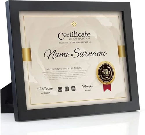 RPJC Document Frame Certificate Frames Made of Solid Wood High Definition Glass and Display Diplomas 8.5×11 Inch Standard Paper Frame with Stand Black