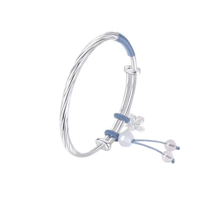 S990 Butterfly Women's Bracelet with Braided Rope Chalcedony Bangle (Approx. 25g) 1pc