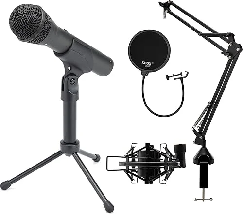 Samson Q2U Handheld Dynamic XLR/USB Microphone Bundle with Desktop Boom Arm Stand, Shock Mount, and Pop Filter (4 Items)