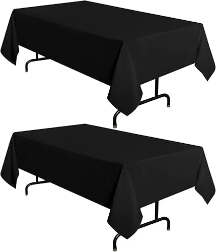 sancua 2 Pack Black Tablecloth 60 x 102 Inch, Rectangle 6 Feet Table Cloth – Stain and Wrinkle Resistant Washable Polyester Table Cover for Dining Tables, Buffet Parties and Camping