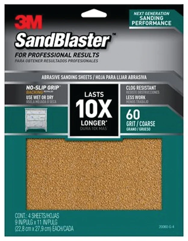 Sandblaster Series 20060-g-4 Sandpaper, 11 In L, 9 In W, 60 Grit, Coarse, Synthetic Mineral Abrasive