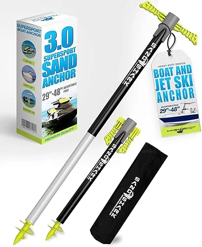SandShark Supersport 3.0 Shallow Water Anchor – Great Jet Ski, PWC, Pontoon Boat Accessory – Adjusts 29′-48′ w/Case