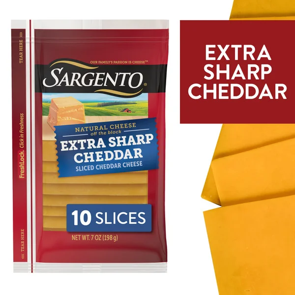 Sargento Natural Extra Sharp Cheddar Sliced Cheese, 10 Slices