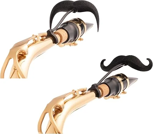 Sax-stache 2.0 – [2-Pack] Clip-on Mustache for Tenor or Bari Saxophone, XL and Handlebar Combo Version, by Brasstache