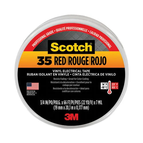 Scotch 35 Vinyl Electrical Color Coding Tape, 3″ Core, 0.75″ X 66 Ft, Red
