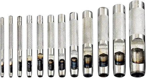 SE Heavy-Duty 12-Piece Hollow Leather Punch Set – High Carbon Steel, Machined Grip, 1/8′ to 3/4′ Sizes – Includes Zipper Pouch for Gasket, Leather, and Light Metal Work – 791LP