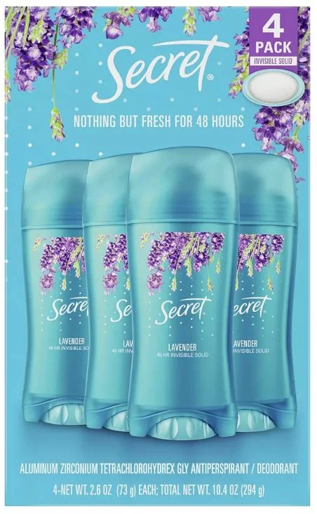 Secret Invisible Solid Antiperspirant & Deodorant, Lavender Scent , 4 x 2.6 oz