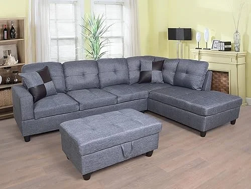 Sensoji L Shape Sectional Sofa for Living Room with Ottoman for Apartment, Game Room, Guest Room and Office
