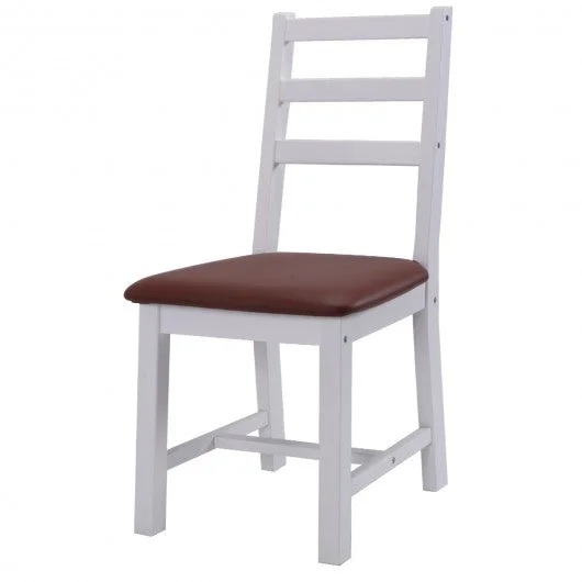 Set of 4 High Back Wood Dining Side Chairs with Padded Seat