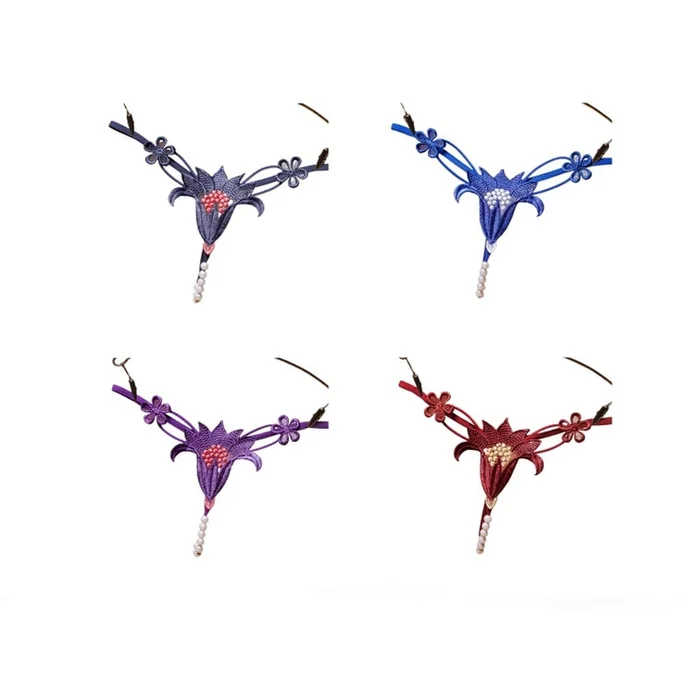 Sexy Cut-out Low Waisted Floral Thong One Size (Grayish Blue+Blue+Purple+Wine Red) Each 1 Pc