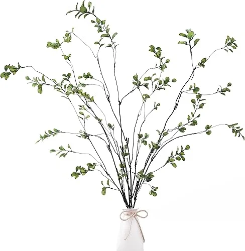 Sggvecsy 47.2’’ 4Pcs Artificial Ficus Branches Artificial Greenery Stems Faux Ficus Twig Plants Fake Leaf Spray Green Eucalyptus Branches for Home Office Wedding Vase Filler Decoration