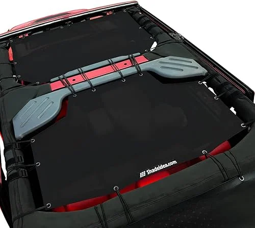 Shadeidea JK Sun Shade Top Compatible with Jeep Wrangler JKU Top Sunshade Soft Mesh Roof Cover (2007-2018)- Wind Noise UV Blocker -10 Year Warranty -4 Door -Black -Front&Rear (2 pcs)