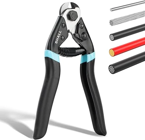 SHALL Cable Cutter, 7-1/2 inch Wire Rope Cutter Heavy Duty for Cuttng Up to 5/32′, Chrome Vanadium Steel Jaw for Hard Wire Ropes, Steel Wires, Aircraft Cables, Railing, Metal Fence, Bike Bicycle Brake