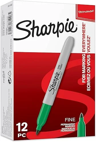 Sharpie Permanent Markers, Fine Point, Green,12 Count