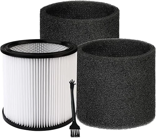 Shop-Vac 90304 Cartridge Filter and 90585 Foam Sleeve Filter, for Most Shop-Vac Wet/Dry Vacuum Cleaners 5 Gallon and Above, Brush Tool Included, Replace Parts # 9058500,9030400,9034400, 3 Pieces