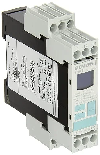 Siemens 3UG4615-1CR20 Monitoring Relay, Three Phase Voltage, Insulation Monitoring, 22.5mm Width, Screw Terminal, 1CO For Vmin and Vmax Contacts, 0-20s For Vmin and Vmax Delay Time, 160-690 Line