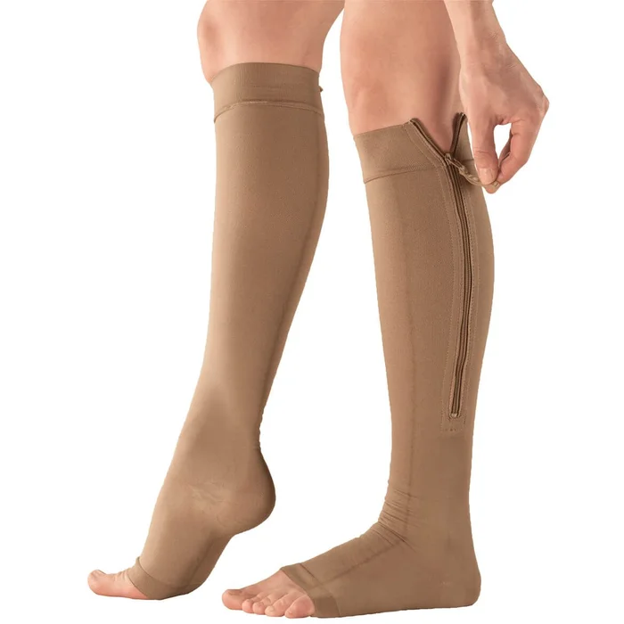 Silver Steps™ EZ Zip Open Toe Compression Socks, 20-30 mmHg