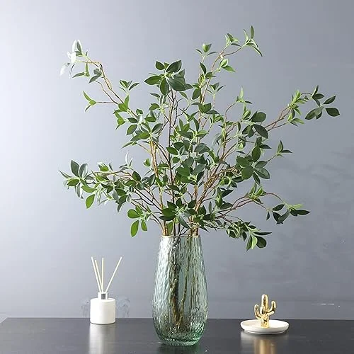 Simulation Green Watercress Leaf, Artificial Eucalytus Green Branches Cloth Ficus Longiflora, Hand Touch Bushes Shrubs for Home Party Wedding Decoration (Short)