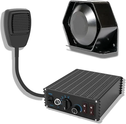 Siren & Speaker Combo 12V 100W Police Siren PA System [Slim Speaker] [118-124dB] [Handheld Microphone] [Hands-Free] [2 x 16A Switches] Warning Emergency Siren for Vehicles Truck UTV ATV Car POV