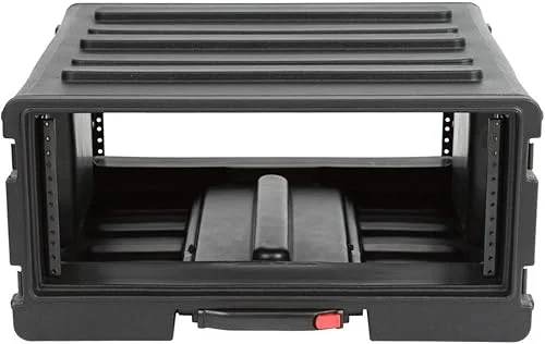 SKB Cases 1SKB-R4UW 4U Roto Rolling Rack, One-touch Pull Handle, Back Lid Mounted Wheels, Threaded Steel Rails, Rear Rack Rails Included, Waterproof Gasket, Rear Access Door