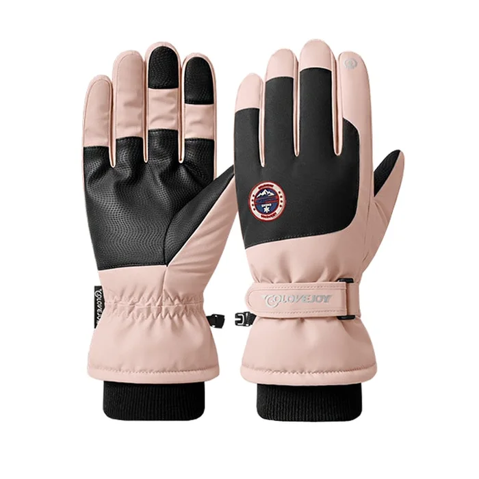 Ski Gloves Winter Anti-slip Waterproof Padded Warm Touch Screen Gloves Pink L 1 Pair