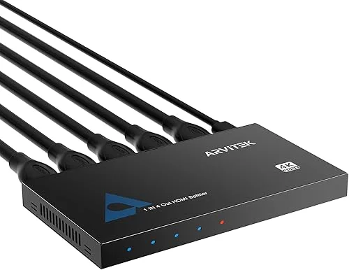 Slim 4K HDMI Splitter 1 in 4 Out w/USB C Cable, Arvitek HDMI Splitter 1×4 4K@30Hz for HDTV TV Monitor PS4 Fire Stick