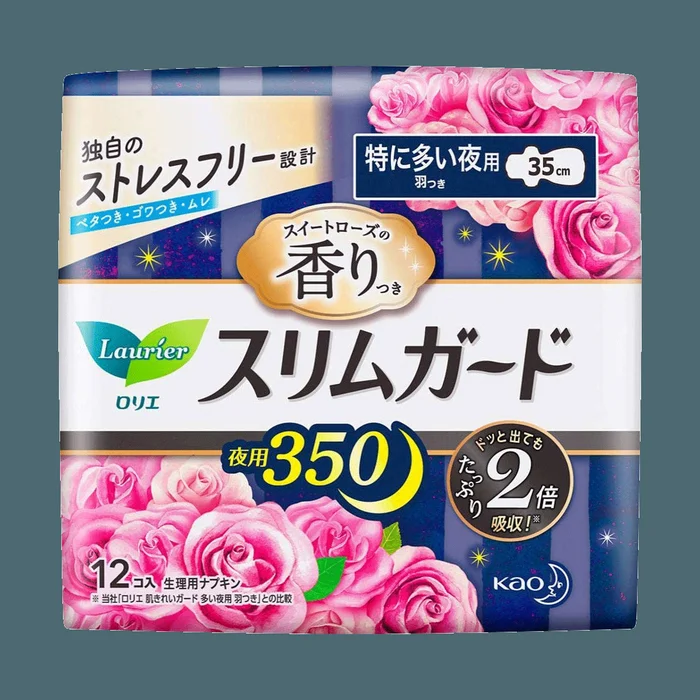 Slim Guard Heavy Flow Feminine Period Pads with Wings, Rose Scent, Size4 / 350mm, 12ct