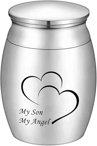 Small Cremation Keepsake Urns for Human Ashes 1.57 in Mini Cremation Urn Small Funeral Urns for Ashes Stainless Steel Cremation Funeral Urn-My Son My Angel