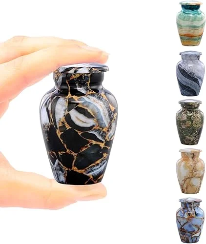 Small Keepsake Cremation Urns for Human Ashes – Marble Finish Metal Keepsake Urn – Mini Cremation Urn for Pet Ashes – Handcrafted Memorial Urn – Funeral Urns with Velvet Bag (Luxury Black)