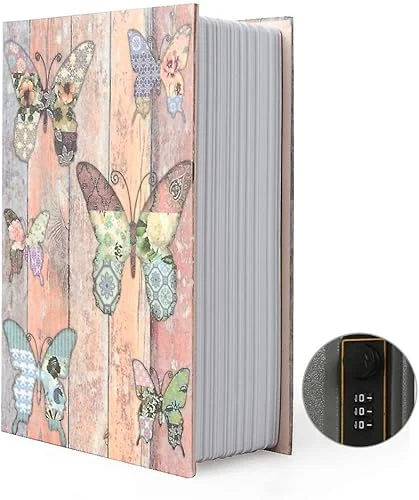 Small Sized Diversion Book Safe Storage Box, Dictionary Secret Safe Can with Security Combination Lock, Diversion Book Hidden Safe (Combination, Butterfly)