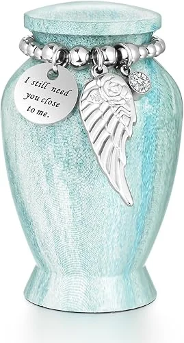 Small Urns for Human Ashes 2.85 Inch Mini Cremation Urns for Mom Dad Aluminum Keepsake Urns for Family Beautiful Mini Keepsake Sharing Urns-Lake Green