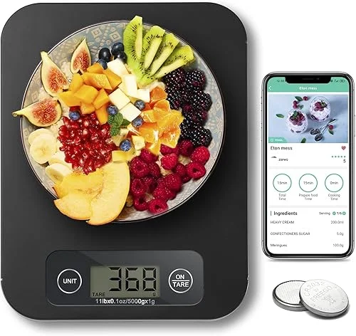 Smart Digital Food Scale for Weight Loss, Kitchen Food Scale Grams and Ounces with Nutritional Calculator, Food Weight Scale for Diet, Keto, Macro, Calorie, Cooking, Meal Prep 0.1oz/11lb