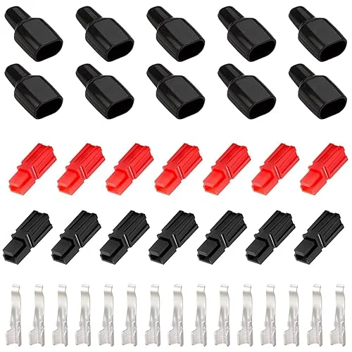 smseace 50Pcs 45Amp Power Connector 4-6mm² (10-12 AWG) Quick Connect,Disconnect Assortment Kit,Including 10Pcs Red housing,10Pcs Black housing,20Pcs Silver Copper Contacts,10Pcs PVC Cover