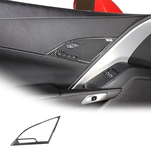 Soft Carbon Fiber Interior Door Speaker Frame Trim Sticker For Chevrolet Corvette C7 2014-2019 Car Door Audio Speaker Cover Decoration Accessories (Black, Style B)
