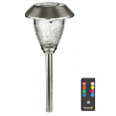 Solar Led Path Lights, Color-changing, Gun Metal Stainless Steel, Crackled Glass Lens, 12-in., 2-pk.