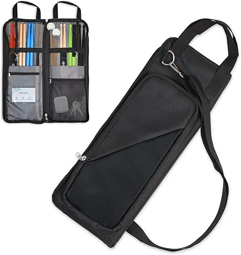 SoundMart DrumStick Bag – 8 Slot Drumstick Organizer, Durable Polyester Percussion Stick Bag with 2 Zipper Pockets, Business Card Slot, Adjustable Straps 26′-50.5′ – Drum Sticks Holder for Musicians