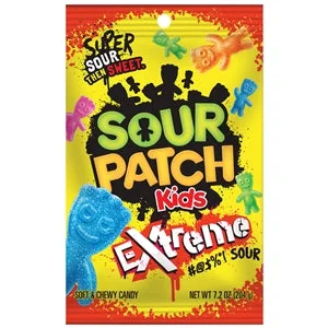 Sour Patch Kids Extreme Sour Soft Candy Gummy Candy Peg Bag-7.2 oz.-12/Case