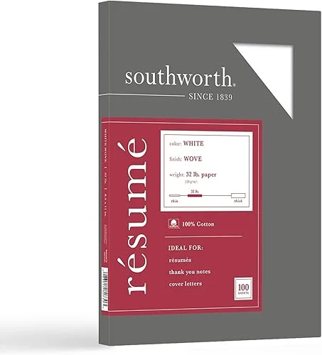 Southworth® 100% Cotton Résumé Paper, 8 1/2′ x 11′, 32 Lb, 100% Recycled, White, Pack Of 100