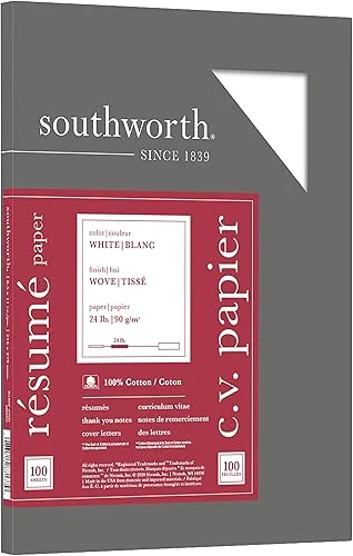 Southworth R14CF 100% Cotton Resume Paper White 24 lbs. Wove 8-1/2 x 11, 100/Box