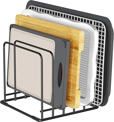 Space-Saving Kitchen Organizer Rack – Heavy-Duty 5-Slot Steel Holder for Cutting Boards, Baking Trays, and Cookware