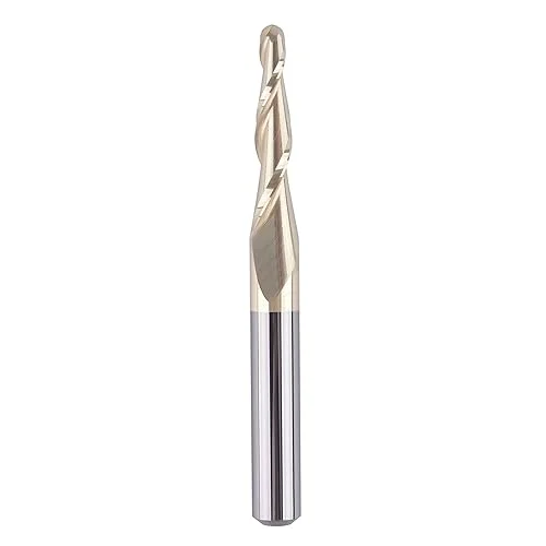 SpeTool Tapered Ball Nose End Mill 1/4′ Shank with 1/16′ Cutting Radius for 3D Carving Engraving Router Bit, ZrN Coated