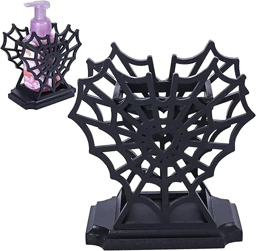 Spider Web Soap Dispenser Holder – Heart-Shaped Halloween Spider Web Hand Soap Holder for Bathroom – Gothic Wooden Soap Dispenser for Spooky Bathroom Decor – Witchy Gifts for Women