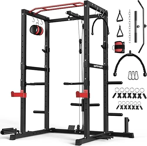 Sportsroyals Power Cage,1600lbs Multi-Function Power Rack with Adjustable Cable Crossover System and More Training Attachment, Weight Cage for Home Gym