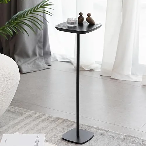 Square Small Drink Table,Modern Martini Table Pedestal Table,Mini Table Metal Cocktail Tables Pedestal Stand End Tables Side Table for Small Spaces,Black Side Rables for Living Room