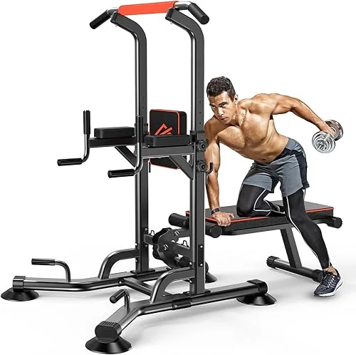 SQUATZ Pull-Up Workout Station with Bench – Multifunctional Gym Equipment Setup w/Pulling Bar, Sit-Up Board, Backrest, Elbow Pad, & Steel Main Frame, Great for Home Exercise and Weight Training