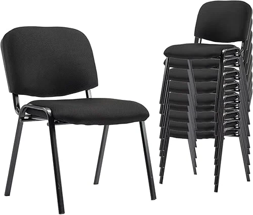Stackable Waiting Room Chairs Set of 10 Modern Conference Room Chairs Office Guest Chairs Side Reception Chairs for Breakroom/Lobby/Events/Church/School/Hall/Hotel,Black,Mesh