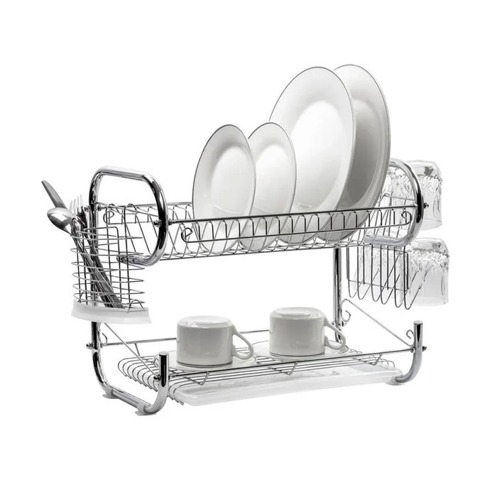 Stainless Steel 2-Tier Dish Rack with Utensil Holder
