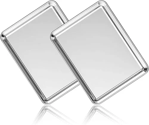 Stainless Steel Baking Sheet Set of 2, Deedro Cookie Sheet Metal Baking Pan Oven Tray, Non Toxic & Heavy Duty, Rust Free & Mirror Finish, Easy Clean & Dishwasher Safe, 12 x 10 x 1 Inch