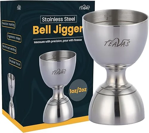 Stainless Steel Bell Jigger – 2oz / 1oz Stainless Steel Cocktail Jigger for Professional Bartending – Double Jigger with Measurements Inside – Jiggers for Bartenders & Mixologists